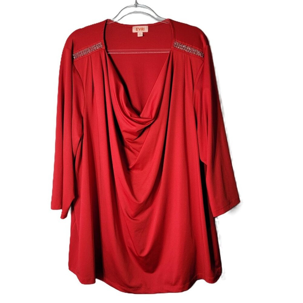 Evri Red Draped Top‎ Plus Size 4X Beaded Long Sleeve Stretch Pullover